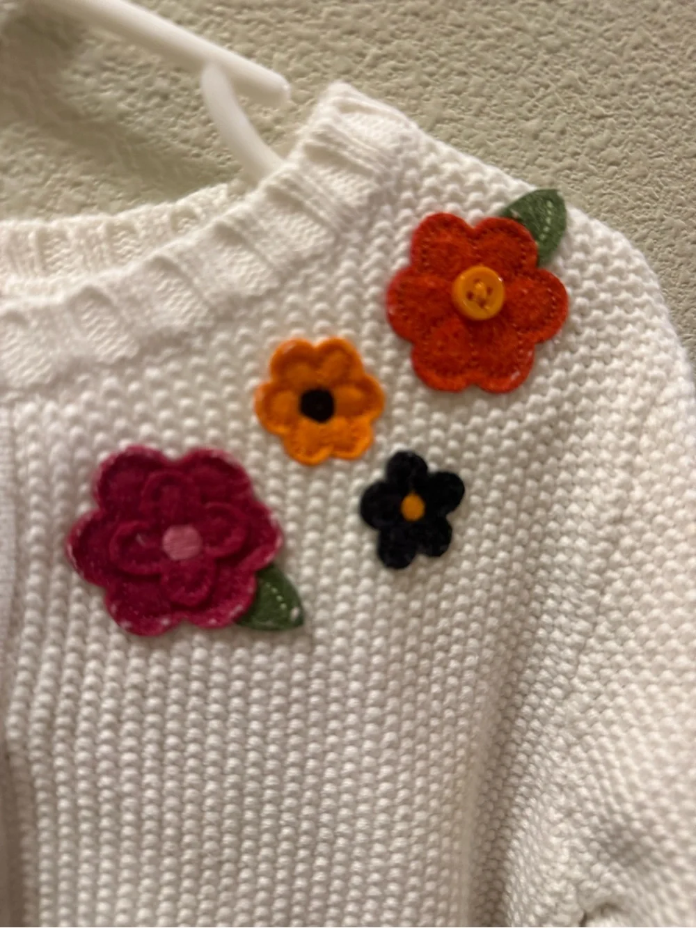 Gymboree White Knit Cardigan with Colorful Flower Appliques